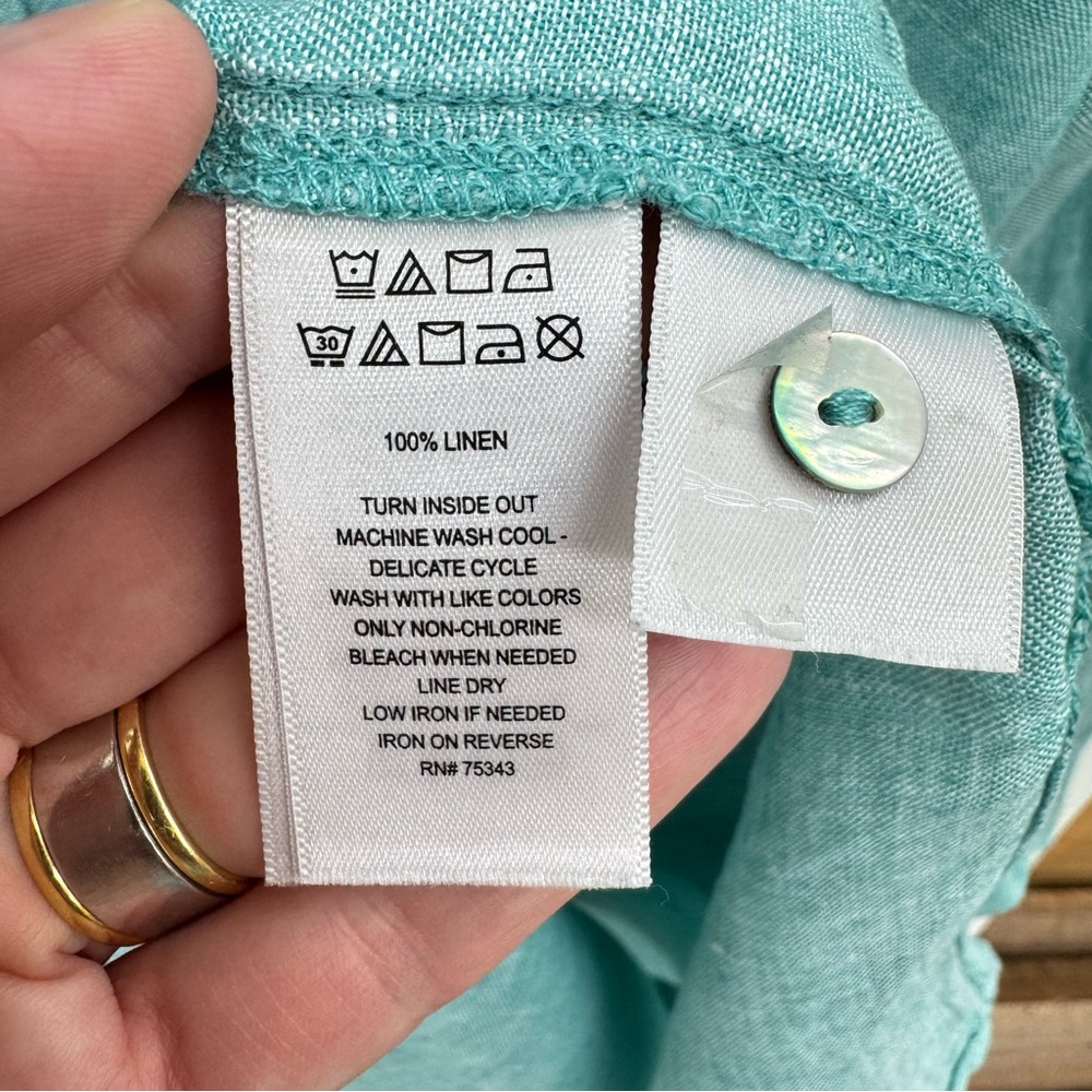 Tahari Teal Linen Button Down Top - Picture 6 of 11